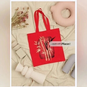 Red Asian art recycled tote bag